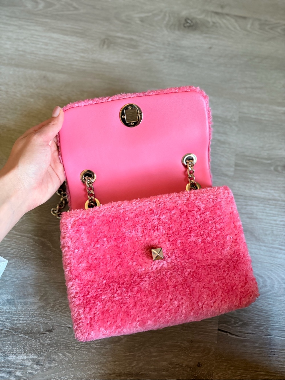 Kate Spade Natalia Bright Blush Pink Faux Fur Small Flap Crossbody Bag - Picture 3 of 5